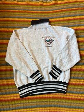 Light Gray Crewneck Pullover Sweater with Black Trim
